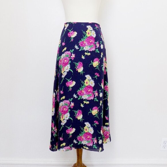 silk midi skirt vintage 90s y2k 2000s floral preppy classic minimalist - Picture 4 of 8